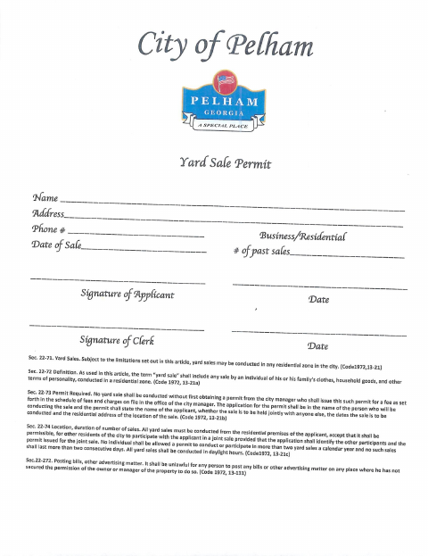 First page of the Yard Sale Permit