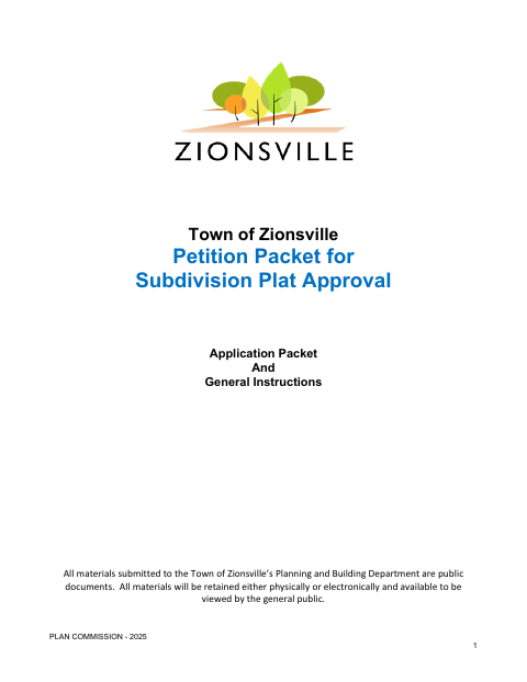 First page of the Petition for Subdivision Plat Approval