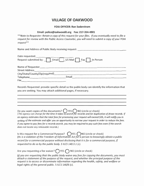 First page of the Freedom of Information Act Request