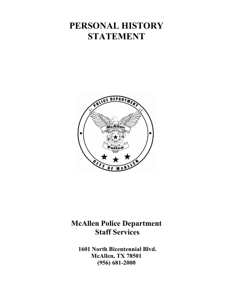 First page of the Personal History Statement