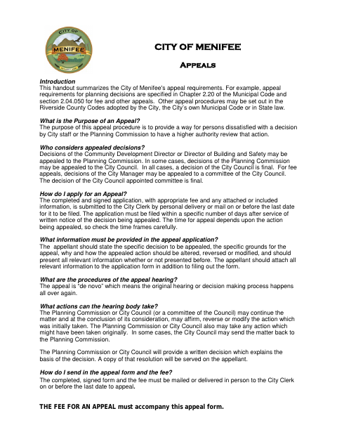 First page of the Appeal Application