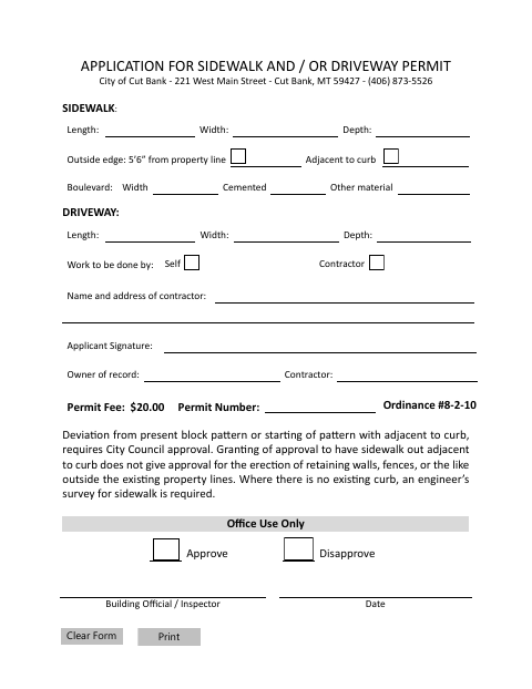 First page of the Sidewalk and Driveway Permit Application
