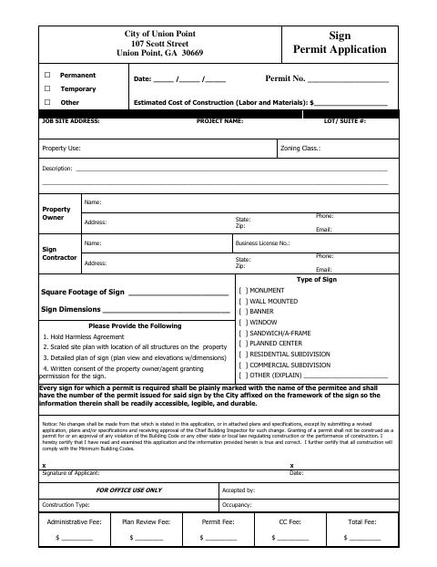 First page of the Sign Permit Application