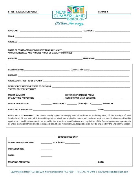 First page of the Street Excavation Permit