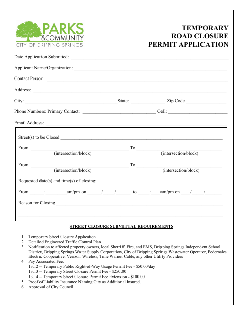 First page of the Street Closure Request and Permit Application