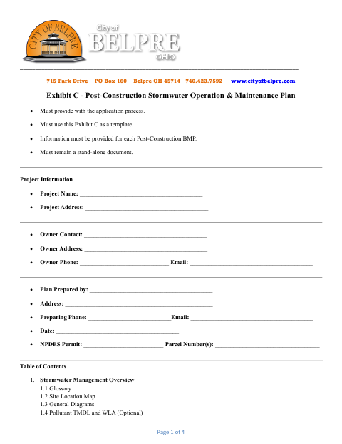First page of the Post-Construction Stormwater Operation & Maintenance Plan