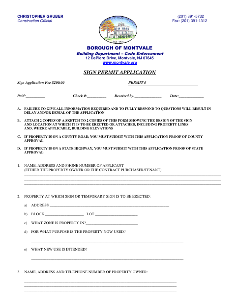 First page of the Sign Permit Application