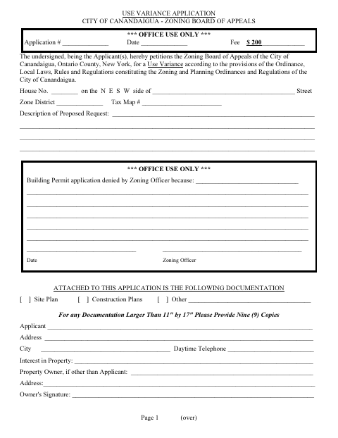 First page of the Use Variance Application