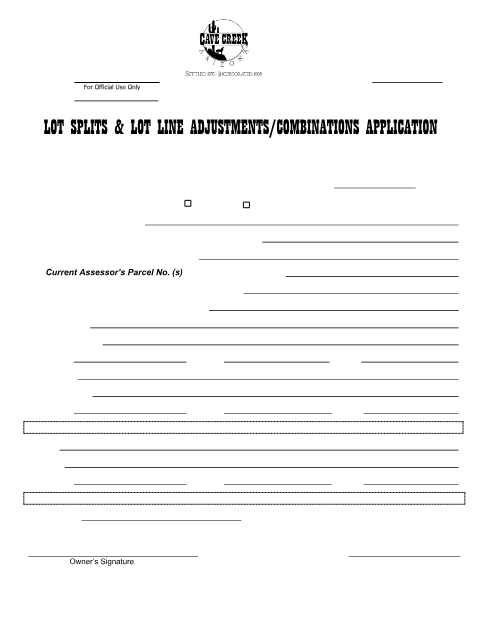 First page of the Lot Line Adjustment/Combination Application