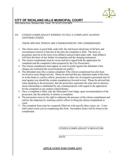 First page of the Citizen Complaint Form
