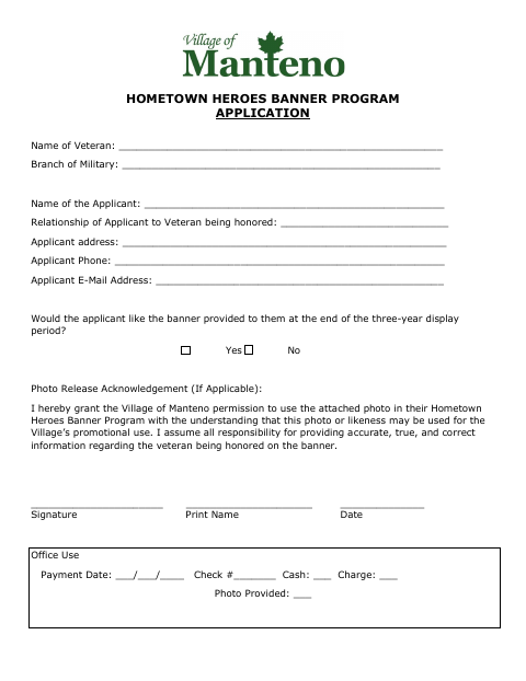 First page of the Hometown Heroes Banner Program Application