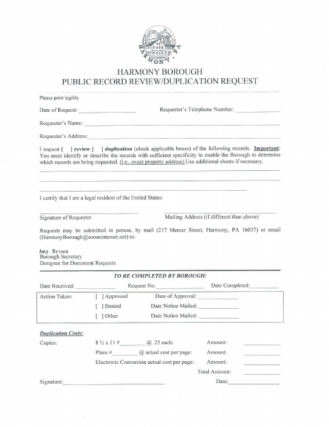 First page of the Right to Know Request Form