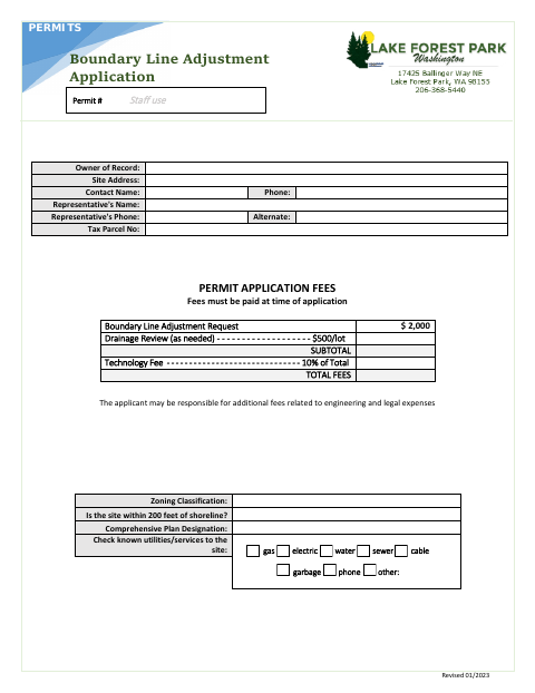 First page of the Boundary Line Adjustment Application