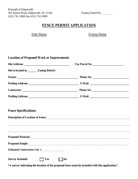 First page of the Fence Permit Application