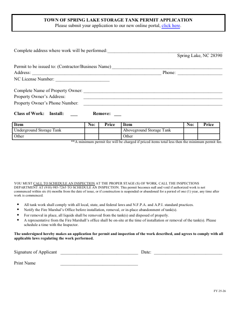 First page of the Storage Tank Permit Application