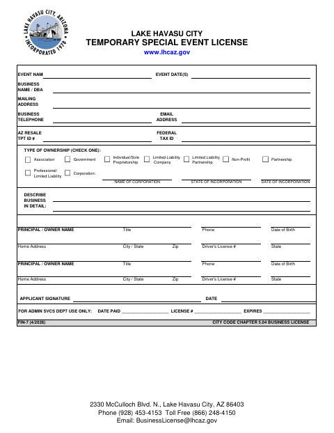 First page of the Temporary Special Event License