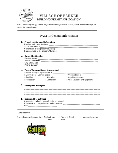 First page of the Building Permit Application