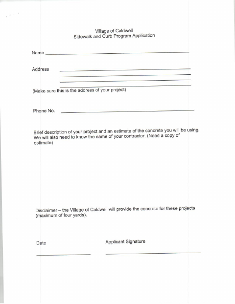 First page of the Sidewalk and Curb Program Application