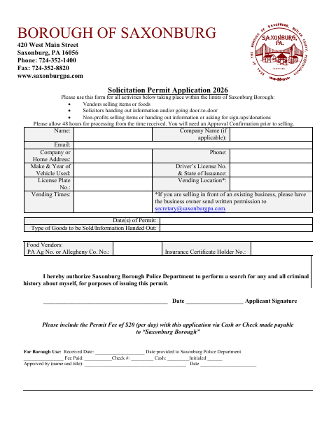 First page of the Solicitation Permit Application