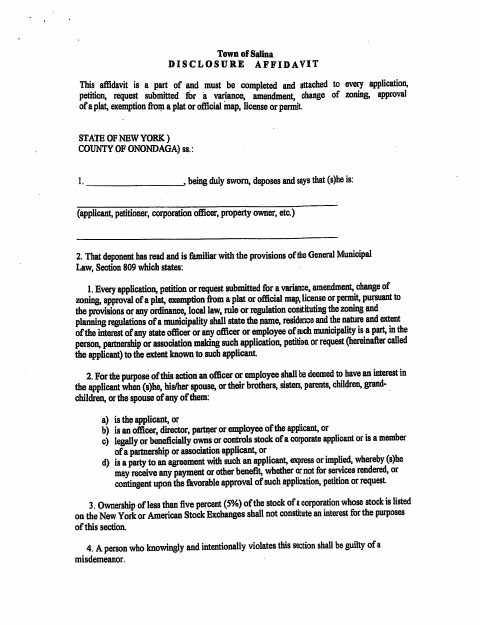First page of the Disclosure and Survey Affidavits