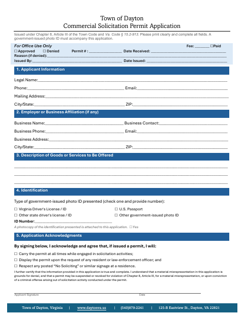First page of the Commercial Solicitation Permit Application