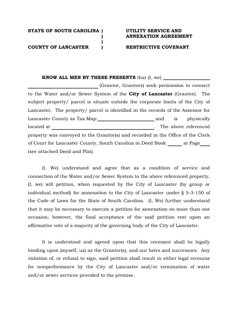 First page of the Utility Service and Annexation Agreement Restrictive Covenant
