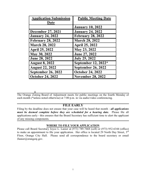 First page of the Zoning Board Application