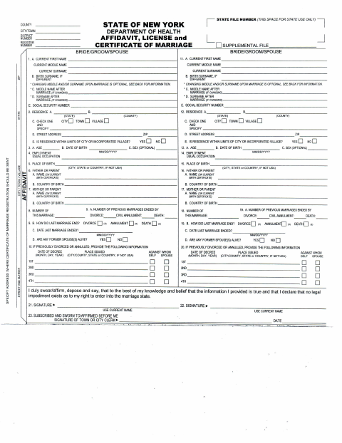 First page of the Marriage License Application