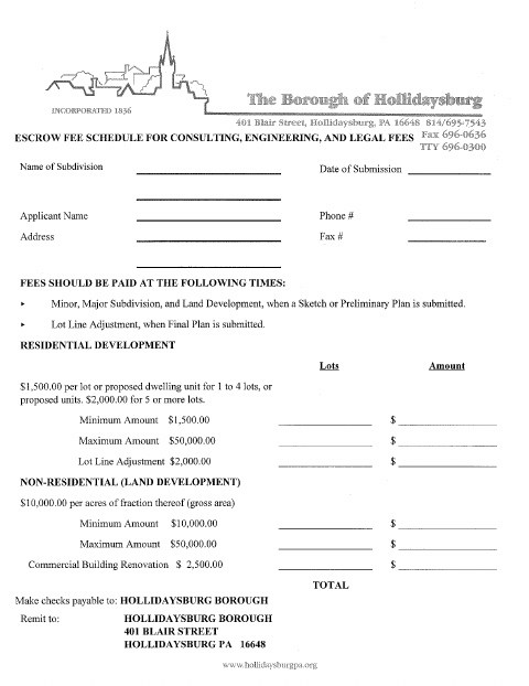 First page of the Escrow Form