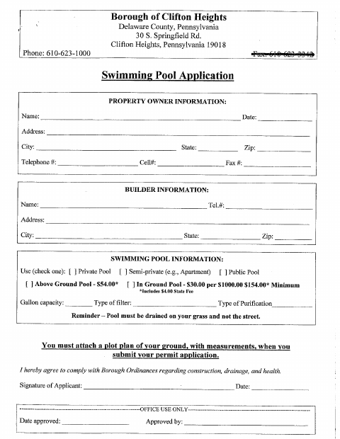 First page of the Swimming Pool Application