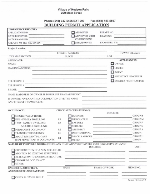 First page of the Building Permit Application