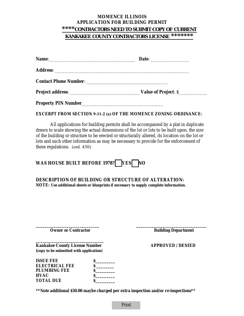 First page of the Application for Building Permit