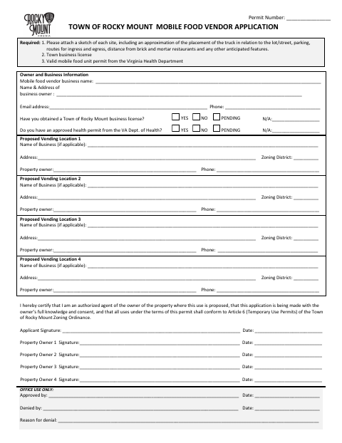 First page of the Mobile Food Vendor Application