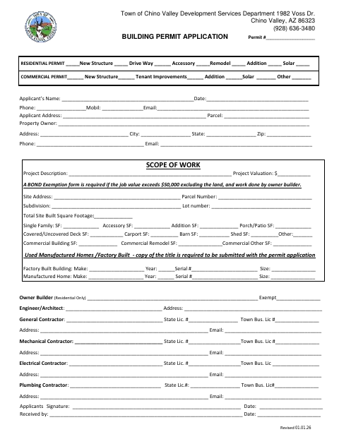 First page of the Building Permit Application