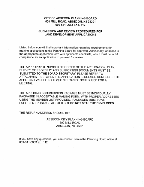 First page of the Application For Land Development