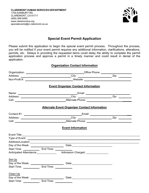 First page of the Special Event Permit Application