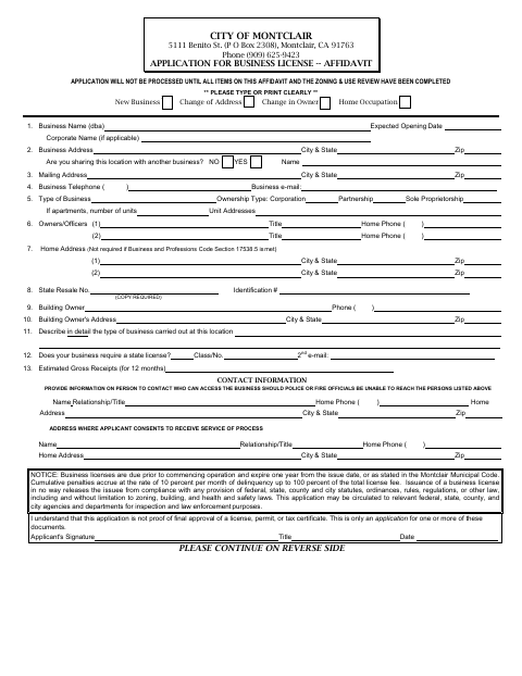 First page of the Application for Business License – Affidavit