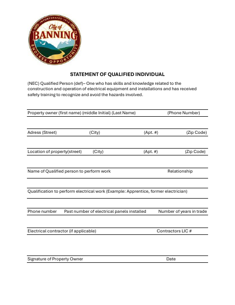 First page of the Statement of Qualified Individual