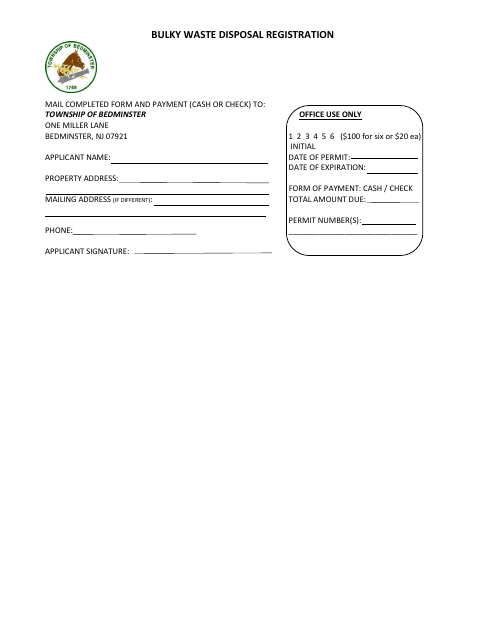 First page of the Bulky Waste Disposal Registration