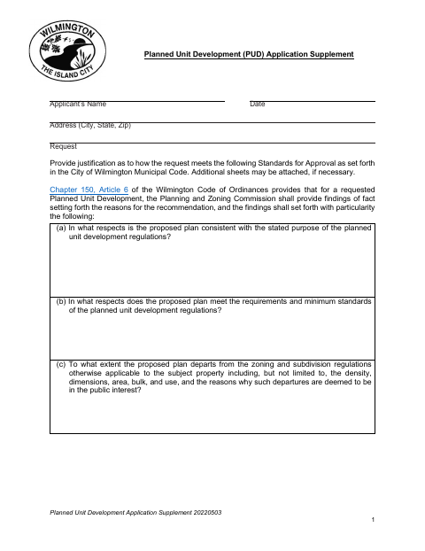 First page of the Planned Unit Development Application Supplement