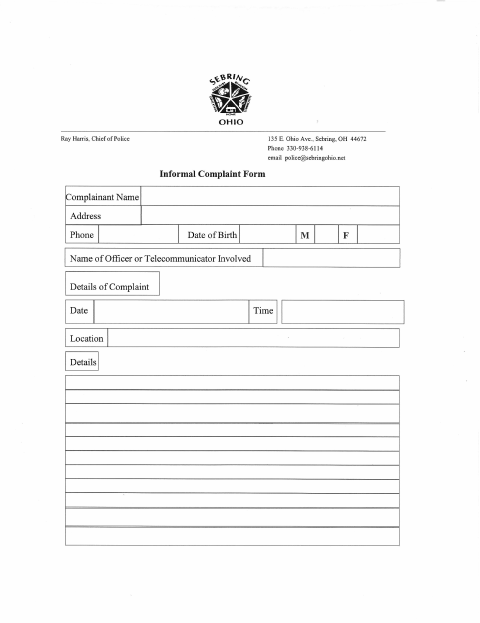 First page of the Informal Complaint Form
