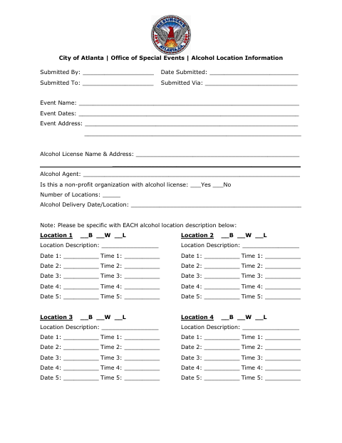 First page of the Alcohol Sub-Permit (Special Events Alcohol Location Information)