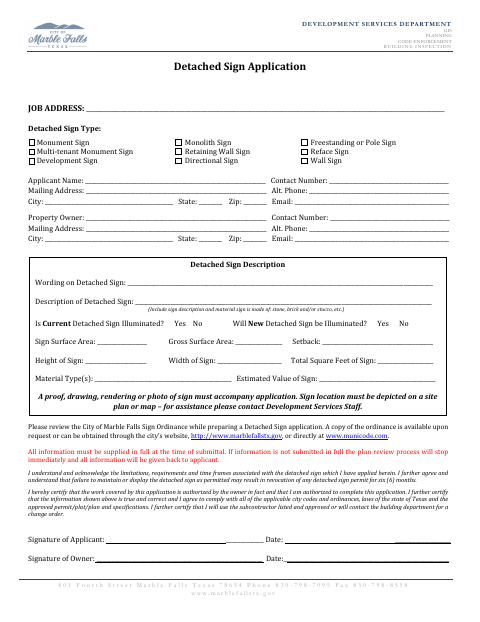 First page of the Detached Sign Application