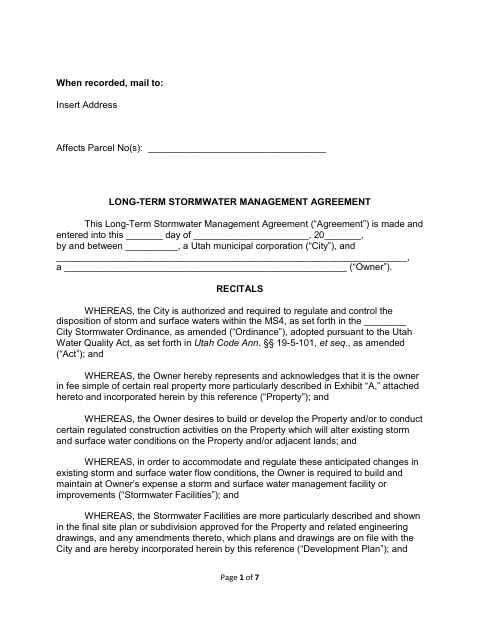 First page of the Long-Term Stormwater Maintenance Agreement
