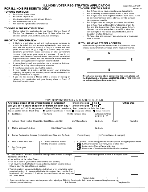 First page of the Illinois Voter Registration Application