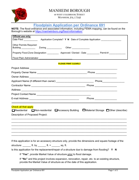First page of the Floodplain Application