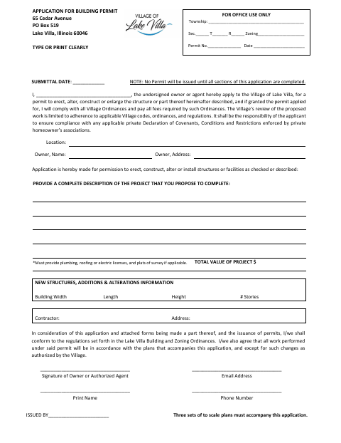 First page of the Application for Building Permit