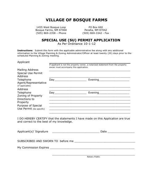 First page of the Special Use Permit Application