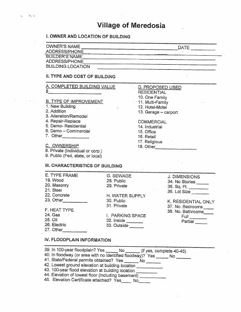 First page of the Building Permit Application