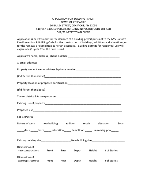 First page of the Application for Building Permit